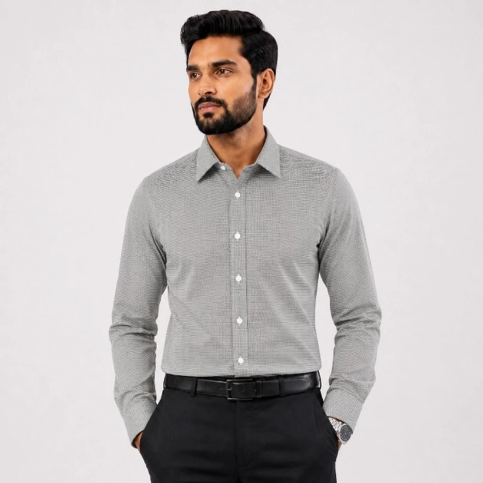 Signature Formal Men S Gray Micro Print Long Sleeve Shirt